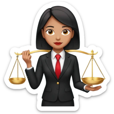female lawyer emoji, wearing suit and tie, holding scales of justice sticker