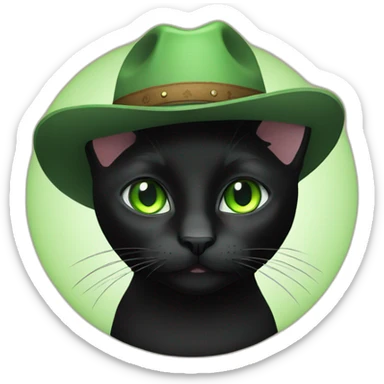 Black cat with Green eye with cowboy hat  sticker