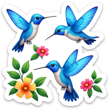 Blue butterflies,  humming birds, flowers sticker