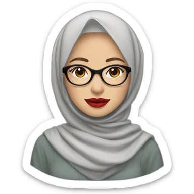 Indonesian woman pale skin red lips wear hijab and round glasses sticker