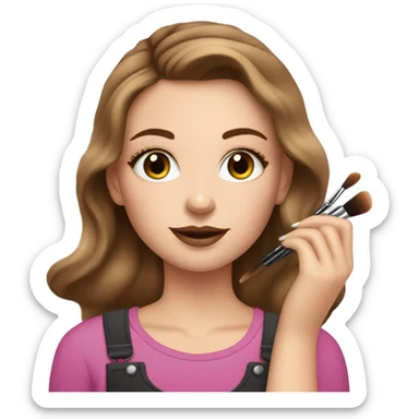 White girl with Brown hair doing makeup with makeup kit sticker
