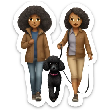 3 legs One Small unshaved Black Poodle with brown harness is walking with girl sticker