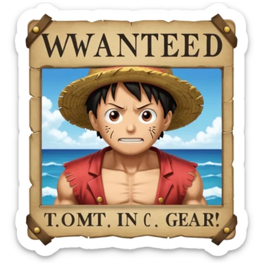 Luffy in gear five and background with wanted poster sticker