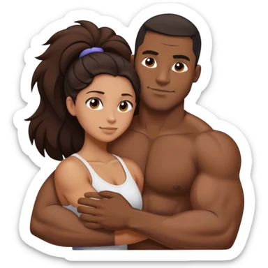 Black man with muscles hug small brunette woman sticker