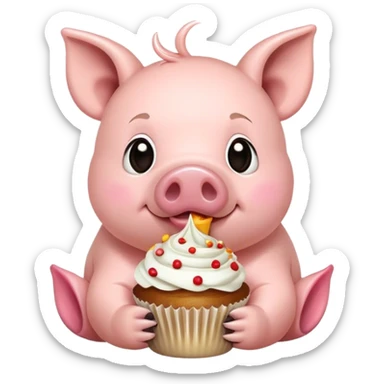 Pig eating cupcakes sticker