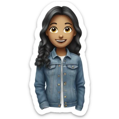 Cartoon smiling girl in denim jacket sticker