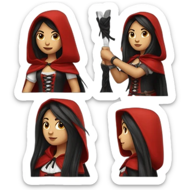 red-ridding-hood-with-long-black-strait-hair-with-white-break sticker