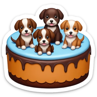 a chocolate cake with puppies drawn on it   sticker