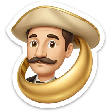 italian man Luigi Mangione with mustache wearing a large gold wedding band sticker