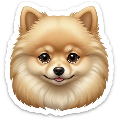 Cinematic Noble Cream Pomeranian Portrait Emoji, Poised and regal, with a compact, fluffy build and a pristine, well-groomed cream Fur, deep-set soulful dark eyes, Simplified yet sharp and sophisticated features, highly detailed, glowing with a soft, dignified glow, high shine, intelligent and spirited, stylized with an air of elegance, focused and attentive, soft glowing outline, capturing the essence of a watchful and confident companion, so majestic it feels as though it could prance out of the screen with effortless authority! sticker