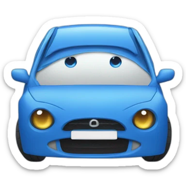 blue hatchback with eyes sticker