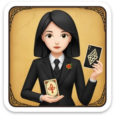 woman get suit and has tarot card sticker