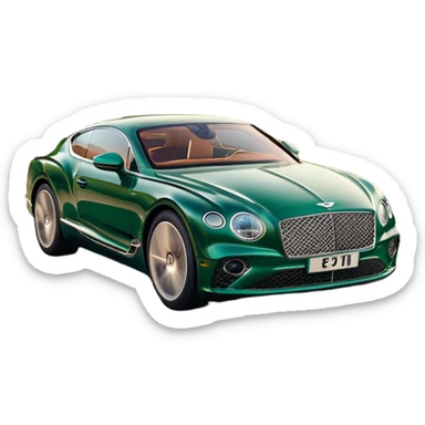Bentley Continental GT (2022) – cinematic-realistic Bentley Continental GT emoji, its deep emerald green paint reflecting the golden hour sunlight as it cruises along a coastal highway. The roar of its W12 engine builds as it accelerates, the plush leather interior offering an unmatched blend of luxury and performance. sticker