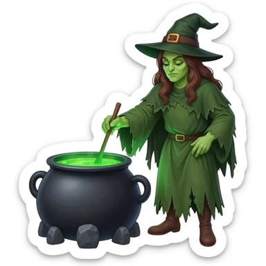 green witch cooking potion sticker