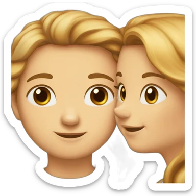 girl-with-brown-eyes-and-blond-hair-kisses-the-boy-with-brown-hair-and-brown-eyes-and-white cat, brown cat, red cat sticker