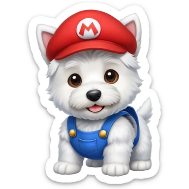 Whest Highland White Terrier dressed as mario sticker