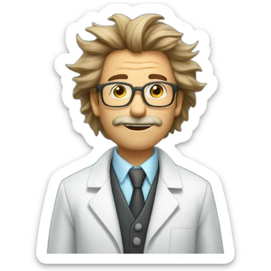 a scientist with disheveled hair blowing up test tubes. sticker