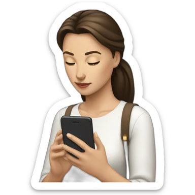 brunette lady looking down on her phone sticker