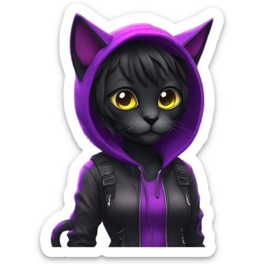 Edgy Shy Anthro cool pretty colorful dark cat-fursona techwear sticker
