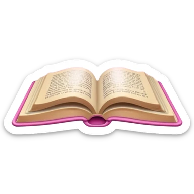 An open pink book with glowing light rays emerging from its pages, magical atmosphere, sticker
