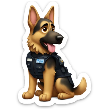 German shepherd with police vest sticker