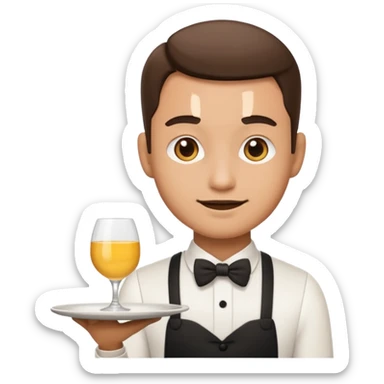 Tepsi ile Garson, emoji style, with clean lines, no face on objects, white background sticker