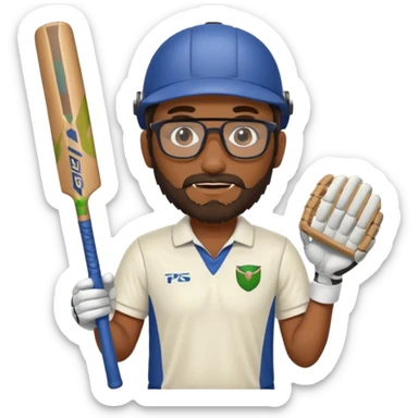 Brown Guy with beard and glasses Playing Cricket  sticker