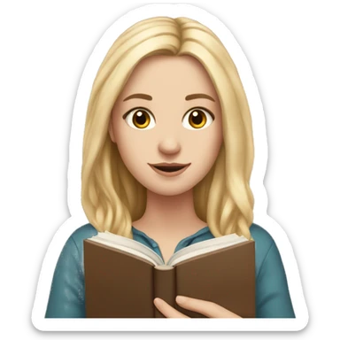 white girl, long blonde  hair, book in hand sticker