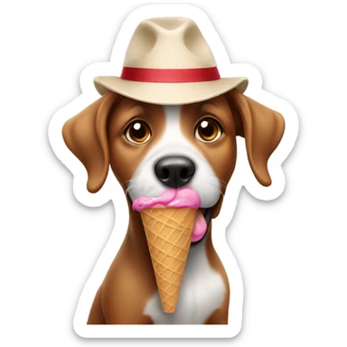 Dog with hat licking ice cream sticker