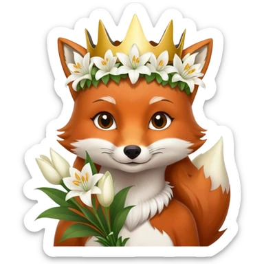 A female fox wearing a crown made of Lillie’s holding a bouquet of Lillie’s sticker