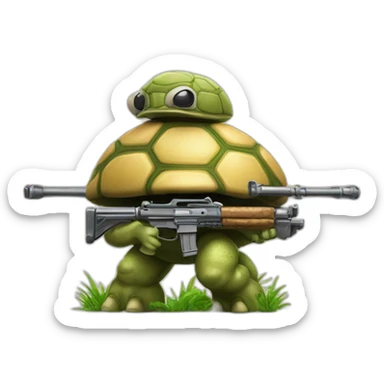Strong muscles Mushroom turtle with a machine gun sticker