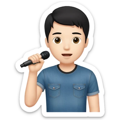 Handsome young man with black hair singing karaoke wearing an black t-shirt and denim shorts. sticker