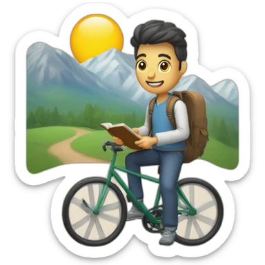 Un estudiante con una libreta bajando con una bici de montaña sticker