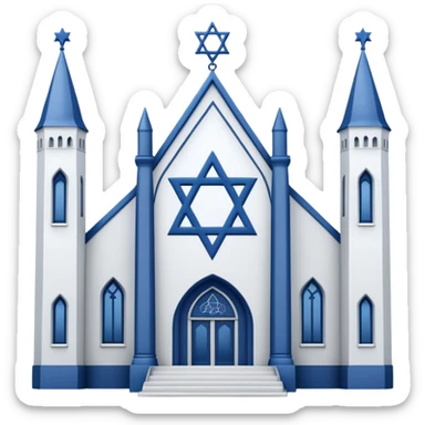 reform jewish synagogue similar to historical religious architecture in europe. the building should be white in color, feature gothic architectural elements and star of david as main symbol. no crosses, no christian symbols, no blue colors and no visual associations with israel. ios style. sticker