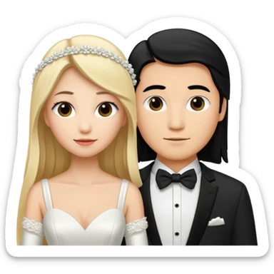 Wedding couple blonde bride long hair and long black hair Chinese groom
 sticker