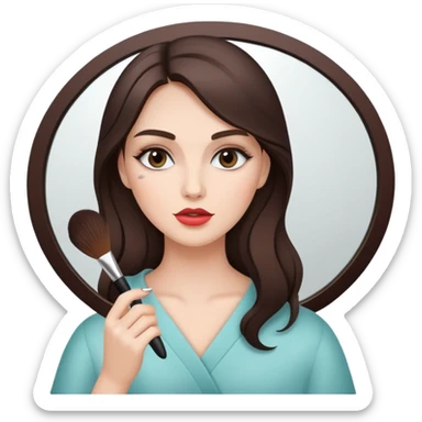 Realistic brunette woman applying makeup in the mirror sticker