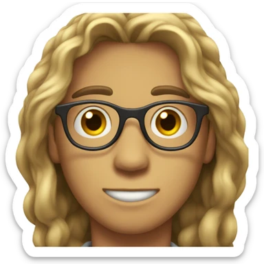 25 year old boy, mid-long hair, big eye glasses sticker