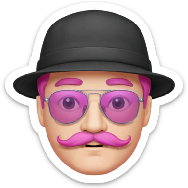 pink-haired mustache man with hat and sunglasses sticker