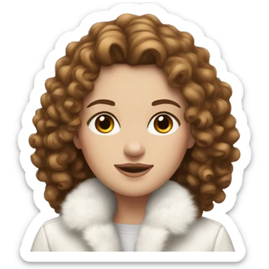 White girl with brown curly hair in white fur-coat sticker