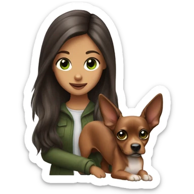 Mini pincher with brune girl , long hair and green eyes  sticker