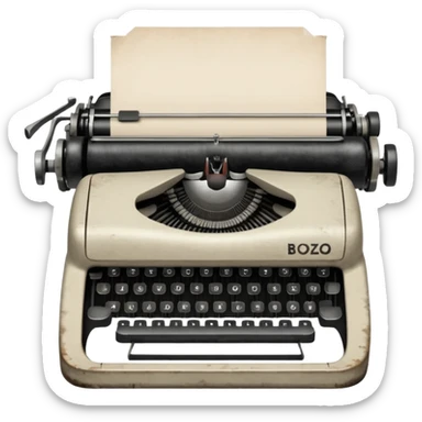 Typewriter typing on paper and the paper says bozo sticker