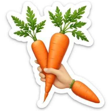 beige skin colored hand holding one long skinny carrot sticker