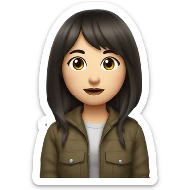 Make an emoji girl with dark hair and bangs on the side with arrows on her eyes holds a microphone of the TV channel «Russia -1» sticker