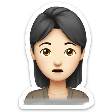 Headache, middle-aged Korean woman in her 40s, with only one hand on her head, painful face, black hair sticker