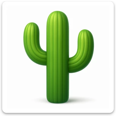 Make the cactus emoji wider than the previous version. Keep everything else the same: iOS emoji style, 3D, shiny, smooth gradients, soft shadows, realistic cactus shape, classic emoji look. Add a soft shadow under the cactus. sticker