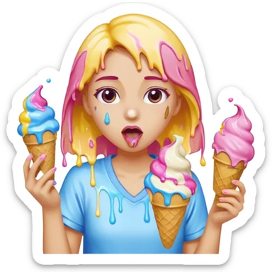 Girl throwing up ice cream sticker
