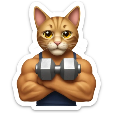 A muscular cat lifting dumbbells sticker