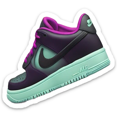 Hyper Realistic isolated side view of a  pair of black,mint green,magenta,and dark purple Nike Sneakers. sticker