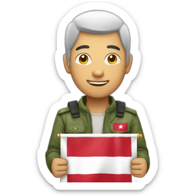 asian man holding Indonesian flag sticker