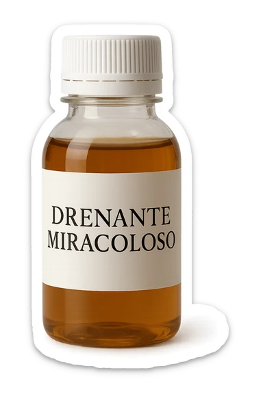 boccetta di drenante da bere, con la scritta "DRENANTE MIRACOLOSO" SULL'ETICHETTA sticker